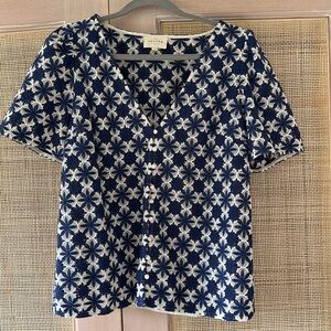 Sezane Blue and White Floral Top